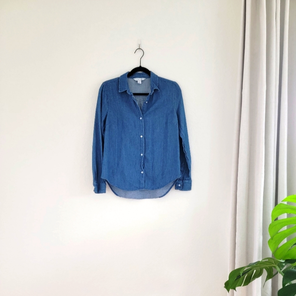 Blue Button-Up Denim Shirt